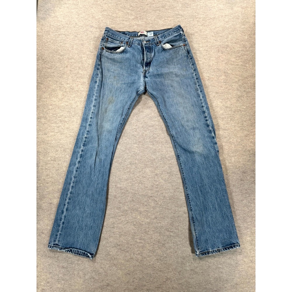 Levis 501 Jeans Mens 34x36 Blue Denim Cotton Straight Leg Mid Rise Medium Wash